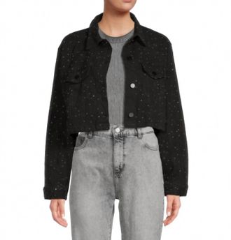 Vintage Havana Rhinestone Denim Crop Jacket In Black