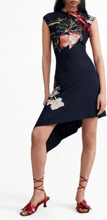 Desigual Floral Handkerchief Hem Jersey Dress in Black at Nordstrom, Size X-Large