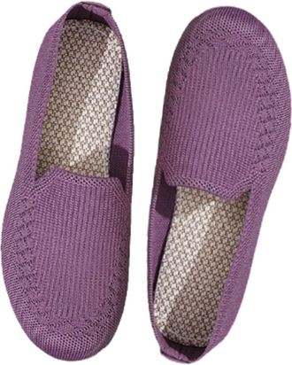 Generic Womens Orthopedic Knit Shoes - Slip-On Comfort Walking Shoes with Non-Slip Sole & Breathable Knit Upper (Purple,3.5)