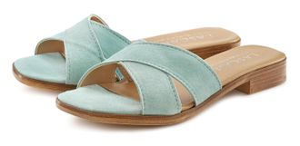 Lascana Pantolette LASCANA, Damen, Gr. 40, blau (hellt&uuml;rkis), Obermaterial: 100% Ziegenleder. Decksohle: 100% Ziegenleder. Laufsohle: 100% Synthetik, unifarbe