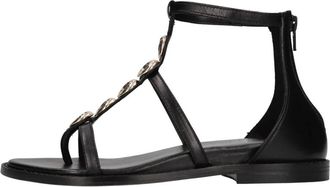 Emanuelle Vee Platte Leren Sandalen - Dames - Sandalen - Zwart - 38 EU - Leer - Schoenen
