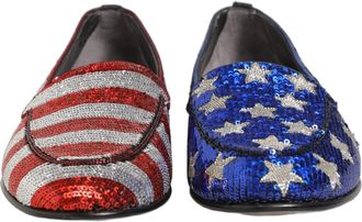 Dolce & Gabbana Mens Multicolor Flag Sequin Dress Loafers Shoes Leather