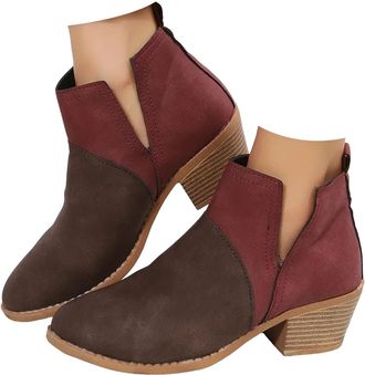 Generic Ladies Ankle Boots Ladies Cowboy Boots Fashion Chunky Heel Winter Ankle Booties Cowboy Boot with Back Zipper Fall Winter PU Leather Western Short Boot