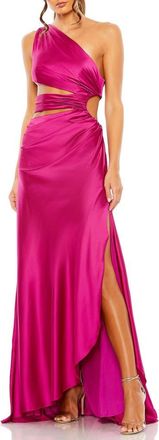Mac Duggal Womens One-Shoulder Cut-Out Satin Maxi Gown in Magenta at Nordstrom, Size 10