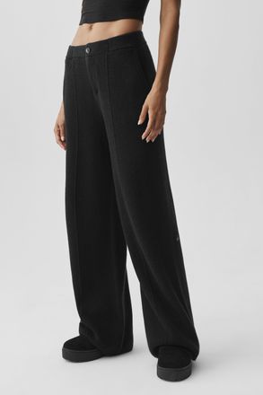 Alo | Cashmere Wool Low-Rise Harmony Trouser (Long) in Black, Size: Medium