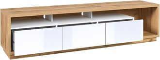 Petits Meubles Mueble TV 3 cajones 200 cm estratificado Blanco marr&oacute;n