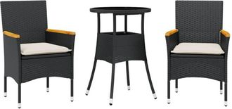 vidaXL Set Comedor Jard&iacute;n 3 Pzas Cojines Rat&aacute;n Sint&eacute;tico Vidrio Negro Vidaxl