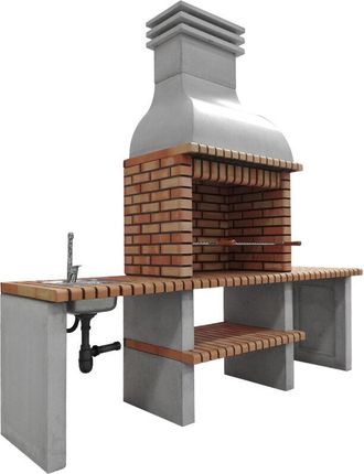 Movelar Barbacoa De Obra Prefabricada De Le&ntilde;a Y Carb&oacute;n Modelo Altea (gris, Naranja - 268 X 70 X 255 Cm) Ref: M00042 - Cocina De Exterior Con Lavabo Para Jard&iacute;