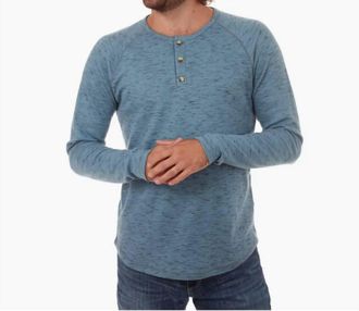 PX Los Angeles Sean Long Sleeve Henley Tee In Dusty Blue