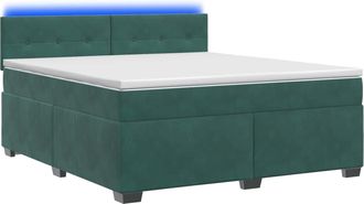 vidaXL Cama Con Base Tapizada, Colch&oacute;n Y Luz Led Verde Oscuro Vidaxl
