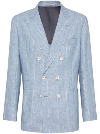 Brunello Cucinelli stripe-print linen blazer - men - Linen/Flax - 44 - Blue