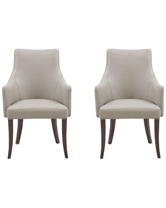Manhattan Comfort Set Of 2 Connie Leatherette & Velvet Dining Armchairs With Beech Wood Legs