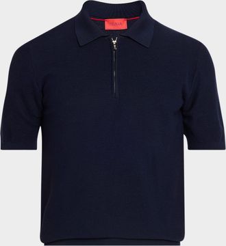 Isaia Men & apos;s Wool and Silk Half-Zip Short-Sleeve Polo Sweater