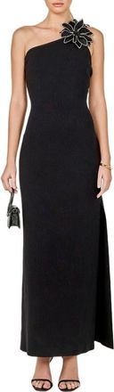 endless rose Flower One-Shoulder Knit Maxi Dress in Black at Nordstrom, Size Medium