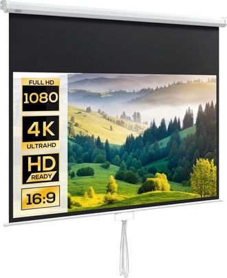 HOMCOM Pantalla De Proyector Manual 100 Pulgadas Pantalla De Proyecci&oacute;n Port&aacute;til Formato 16:9 Con Altura Ajustable Para Interior Y Exterior 221x124 Cm - Homc