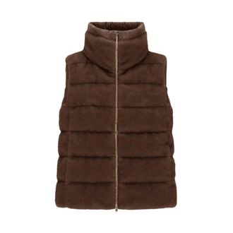 Herno Jassen, Dames, Bruin, S, Leer, A-Shape Gewatteerd Donsjack