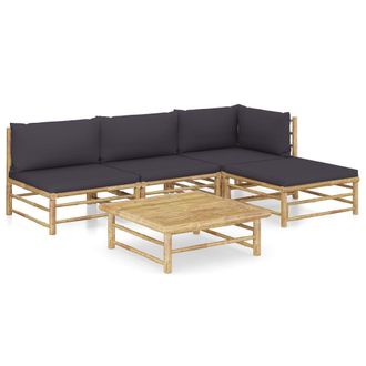 vidaXL Vidaxl - Set De Muebles De Jard&iacute;n 5 Piezas Bamb&uacute; Con Cojines Gris Oscuro
