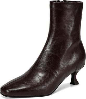 TinaCus Womens Handmade Genuine Leather Square Toe Side Zip Kitten Heel Ankle Boots, Brown, 7 UK