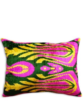 Les-Ottomans jacquard velvet cushion - Green