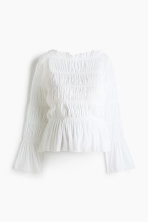 H&M MAMA Gesmoktes Shirt mit U-Boot-Ausschnitt - White
