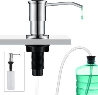 OEM Dispensador De Jab&oacute;n Para Lavabo Con Botella De 500 Ml Y Kit De Extensi&oacute;n De 1,0 M, Recarga Superior, Color Plata
