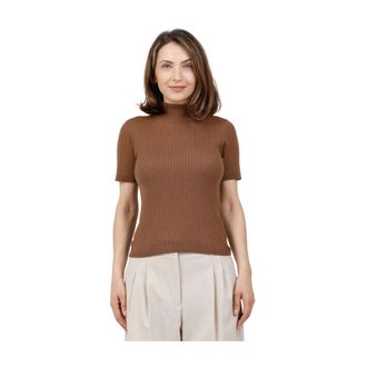 Max Mara Maglia dolcevita in lana e seta con lavorazione a costa piatta - Dames - Coltruien - Bruin - L - Wol - Truien & Vesten