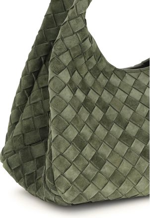 Bottega Veneta Womens Shoulder Bag Campana Green Tweed Tweed-Brass Calf Leather Tweed/brass
