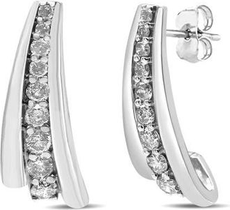 House of Brilliance Silver 1 Ct Round Diamond Graduated Huggie Earrings in White at Nordstrom