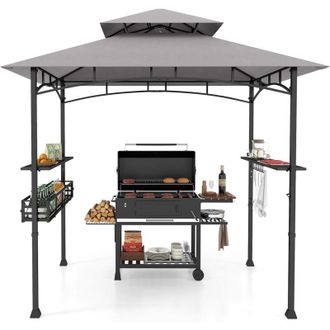 Costway Costway - Cenador De Barbacoa 242 X 153 Cm, Carpa Barbacoa Con 2 Estantes Laterales, Estructura De Metal, Abridor De Botellas, Pergolas De Jardin Exte