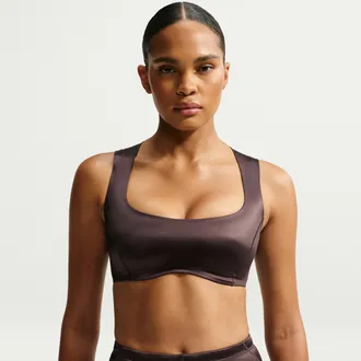 Nike Womens SKIMS Satin Shine Open-Scoop Bra in Brown | IR8694-249