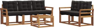 vidaXL Conjunto De Sof&aacute;s De Exterior 6 Uds. Natural Y Negro Vidaxl