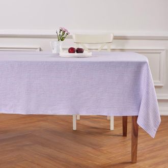 Solino Home Linen Tablecloth for Dining Table, Holiday and Everyday Dining Table Decor - Narrow Stripe in Lavender And White at Nordstrom, Size Medium