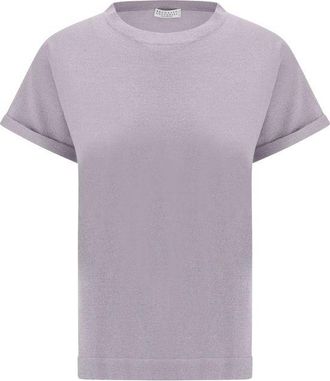 Brunello Cucinelli Brunello Cucinelli Womens Cashmere Knit Short Sleeve Top - Light Grey Nylon - Size 2XL