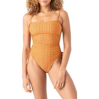 Roxy Ray of Sunshine Bandeau One-Piece Swimsuit in Rust Multi at Nordstrom, Size Medium