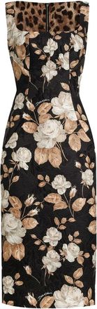 Dolce & Gabbana Kleedjes, Dames, Zwart, S, Katoen, Zwart Rose Print Mouwloze Jurk