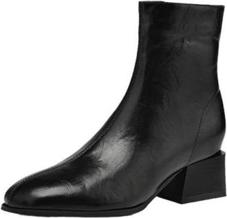 Generic Womens Ankle Boots Smooth PU Leather Comfortable Block Heel Nonslip Wear Resistant Outsole Side Zipper For Daily Commute Casual Outings,Black,4.5 UK