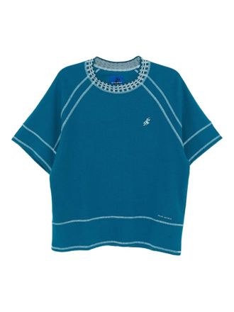 Asics slogan-embroidered T-shirt - unisex - Cotton - S - Blue