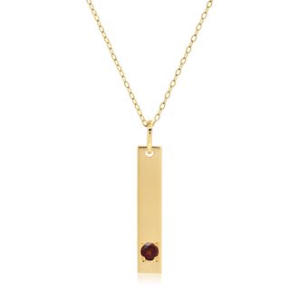 MAX + STONE 14k Yellow Gold Bar Pendant Necklace with 3mm Small Round Gemstone Adjustable Cable Chain 16 Inches to 18 Inches with Spring Ring Clasp