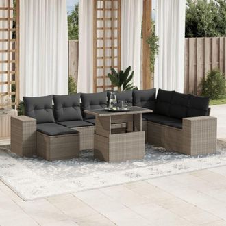 vidaXL Set Muebles Jard&iacute;n 9 Pzas Y Cojines Rat&aacute;n Sint&eacute;tico Gris Claro Vidaxl