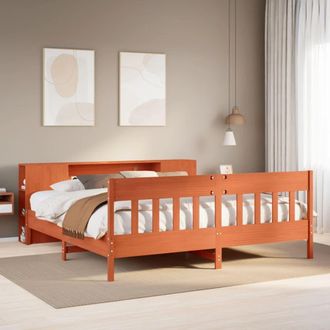 Berkfield Home Bookcase Bed without Mattress Wax Brown 200x200cm Solid Wood Pine | Size: 200x200 cm