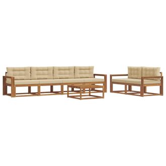 vidaXL Conjunto De Sof&aacute;s De Exterior Con Coj&iacute;n 7 Pcs Natural Y Beige Vidaxl