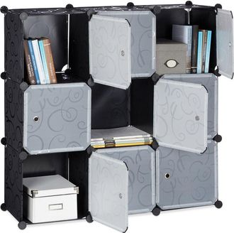 Relaxdays Relaxdays - Shelving System with Doors, Plastic Divider, Standing Shelf with 9 Compartments, 95 x 95 x 35 cm, Transparent