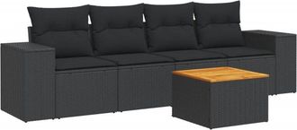 vidaXL Vidaxl - Set De Muebles De Jard&iacute;n 5 Pzas Y Cojines Rat&aacute;n Sint&eacute;tico Negro