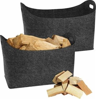 Elle Juego De 2 Bolsas De Fieltro Para Le&ntilde;a, 55 X 30 X 40 Cm, Gris Oscuro