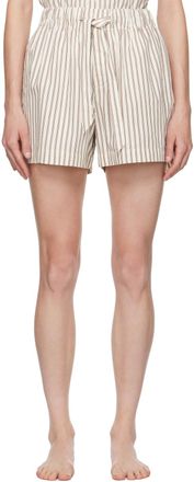 Tekla Off-White & Brown Drawstring Pyjama Shorts