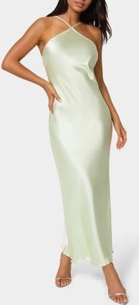 Bebe Satin Halter Dress in Heather Sage at Nordstrom Rack, Size X-Small