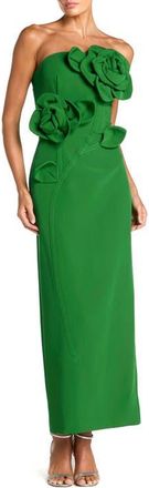 Mac Duggal Strapless Crepe Dress With 3D Flower Detail in Spring Green at Nordstrom, Size 14
