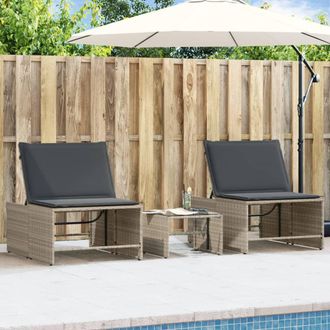 vidaXL Tumbonas 2 Unidades Con Mesa De Rat&aacute;n Sint&eacute;tico Gris Claro Vidaxl