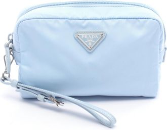 Prada Blue Nylon Leather Pouch (Pre-Owned)