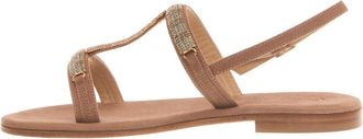 Paola Fiorenza Flat Sandals, female, Beige, Size: 11 US Beige Suede Sandals with Blue and Copper Crystals